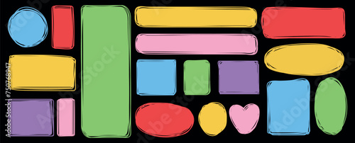 Set of hand drawn graphic frames. Template, background for text, stickers, labels, labels, speech bubble. Modern vector illustration drawn with brush strokes.