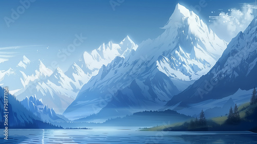 Mountain landscape with blue sky illustration background  © Achmad