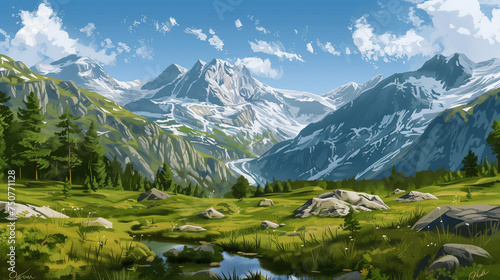 Mountain landscape with blue sky illustration background 