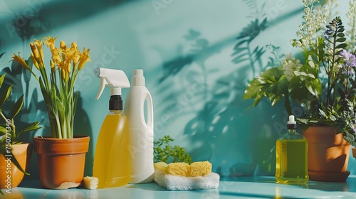 Home cleaning non toxic, natural products. Plastic free, zero waste, sustainable lifestyle idea. Spring cleaning concept photo