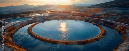 Advanced Water Treatment and Containment Systems at a Uranium Mine Tailings Pond. Concept Uranium Mining, Water Treatment Systems, Tailings Ponds, Containment Measures, Environmental Protection