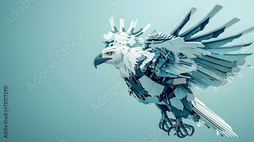 Futuristic Black and White Eagle in a Blue Environment