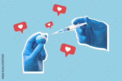 Template collage of doctor's hands with syringe