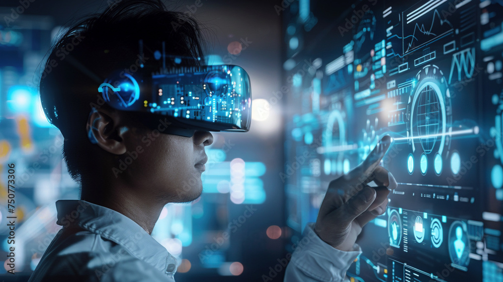 Professional Engaging in Futuristic Virtual Interface Professional Engaging in Futuristic Virtual Interface