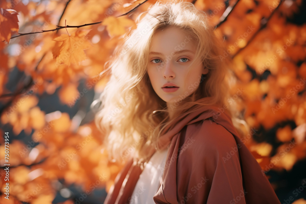 Cozy Autumn woman. Falling leaves backdrop. Park, nature, outdoor. Decoration Halloween background. Cozy Autumn woman. Falling leaves backdrop. Park, nature, outdoor. Decoration Halloween background.