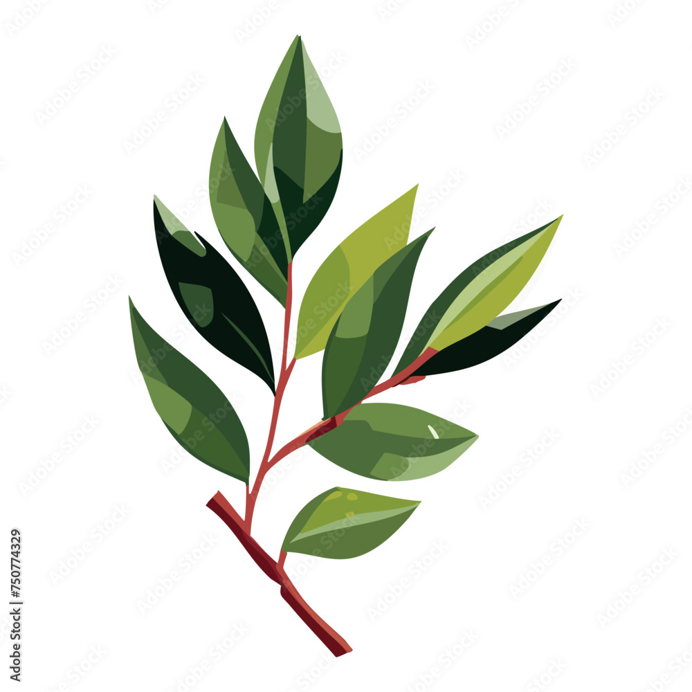 A branch of a tree or bush. Green leaves. Tree. Vector illustration on a white background.