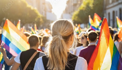 LGBTQ+ rights march; people carrying banners and flags