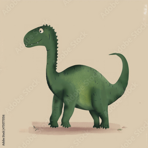 Cute dinosaur on a beige background. Illustration in minimalistic style. 