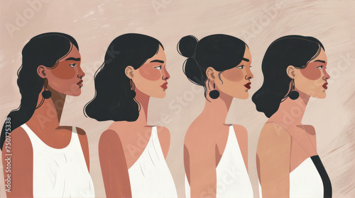 Four stylish girls. Illustration in minimalistic style. 