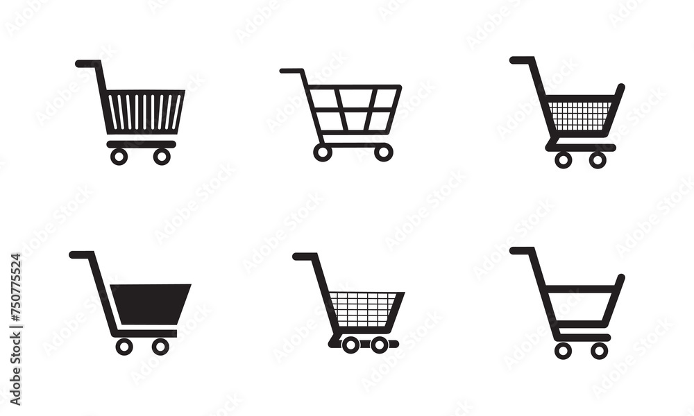 Shopping cart icon set. Collection of web icons for online shops, from various cart icons in various shapes.