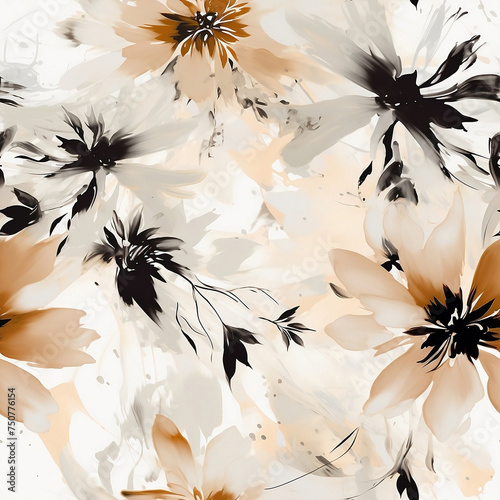 seamless chinoiserie flowers on a white background