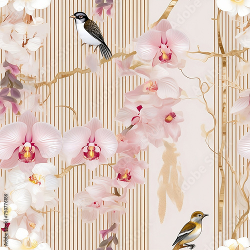 seamless chinoiseri picture of bird on branch