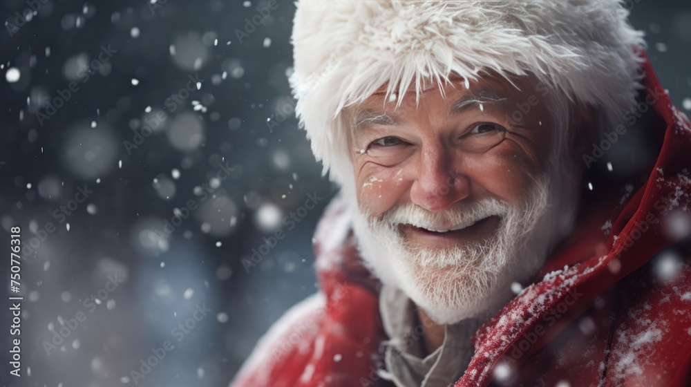 Portrait of Santa Walking smiling , snow falling. Portrait of Santa Walking smiling , snow falling.