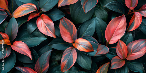 Vibrant Red and Green Tropical Foliage Background