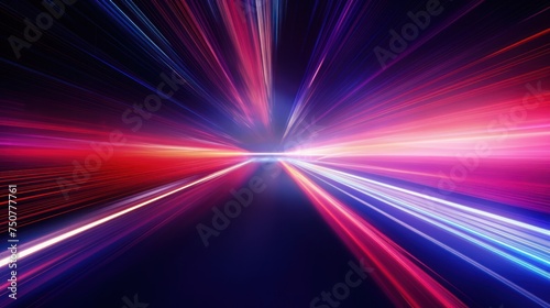 Speed of light, neon glowing rays 