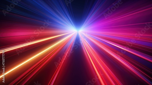 Speed of light  neon glowing rays 
