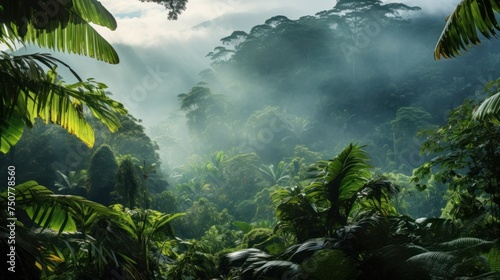 Landscape in the forest with beautiful rainy season  fog Tropical rainforest with beautiful fog 