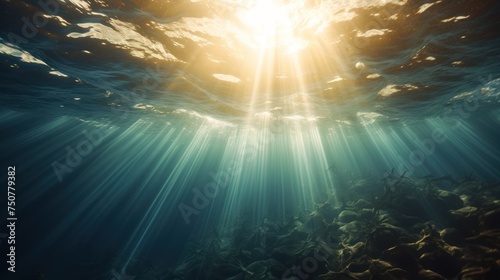 Beautiful sea or ocean background Underwater Sun Rays in the Ocean 