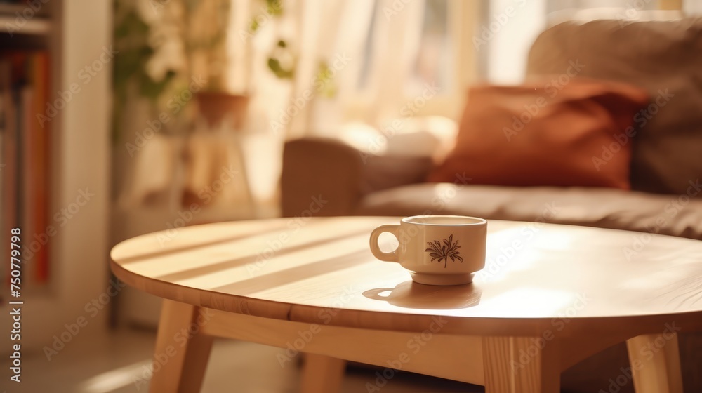 Fototapeta premium Eco-friendly interior style. View on the table with a stylish cup. 