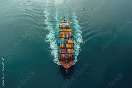 Aerial view container cargo ship maritime carrying container, Global business import export logistic freight shipping transportation international by container cargo ship 