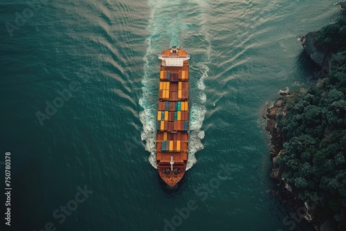 Aerial view container cargo ship maritime carrying container, Global business import export logistic freight shipping transportation international by container cargo ship 