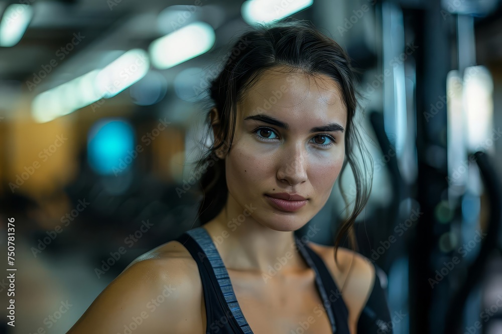 Portrait of a fit woman focused on her workout at the gym Showcasing determination and a healthy lifestyle Portrait of a fit woman focused on her workout at the gym Showcasing determination and a healthy lifestyle