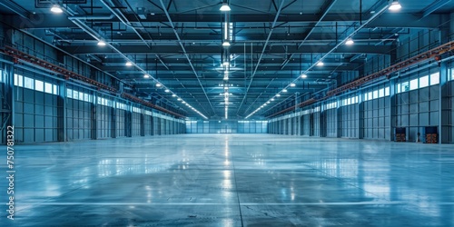 A large warehouse devoid of any objects or people, characterized by numerous windows allowing ample natural light to filter in.