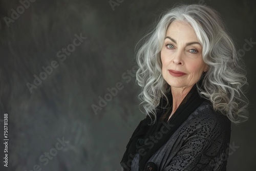 Portrait of a beautiful aging woman with graceful gray hair Representing timeless beauty and self-confidence
