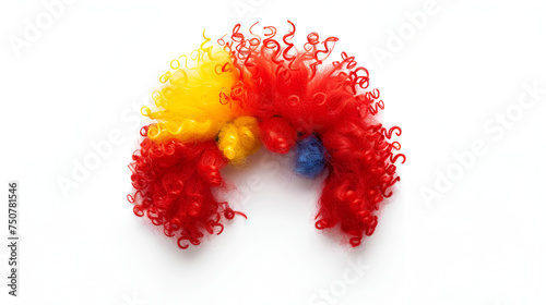 Carnival Clown Wig Fun On White Background ,Yarn Pompom colorful on white, elements of children's designer of Velcro isolated on white background
