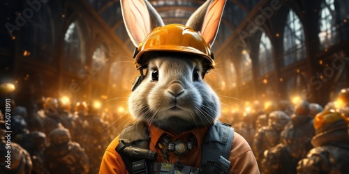 Rabbit Wearing Hard Hat and Suit Generative AI