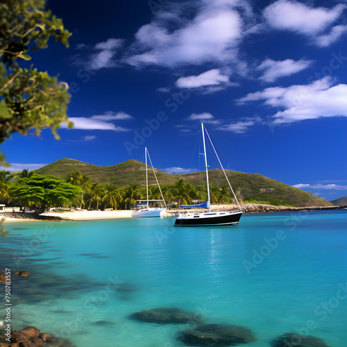 Luxurious Fleet of Boats in a Picturesque Bay of the British Virgin Islands: A Gateway to Nautical Adventures
