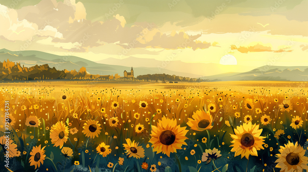 Sun flowers field  with sky background 