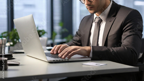 Businessman typing on laptop computer