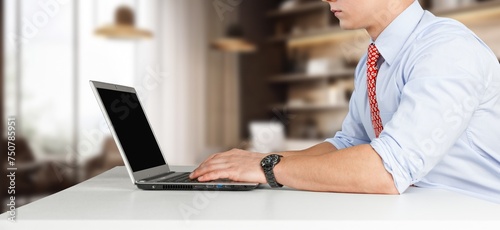 Business person using laptop computer in office