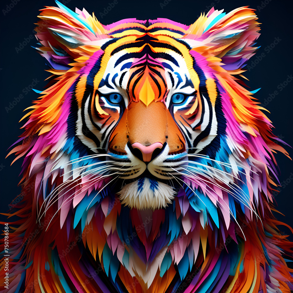 Luminous multicolored tiger art for logo design representing proud