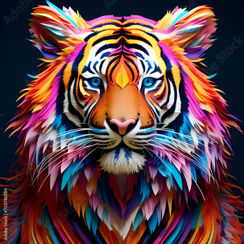 Luminous multicolored tiger art for logo design representing proud