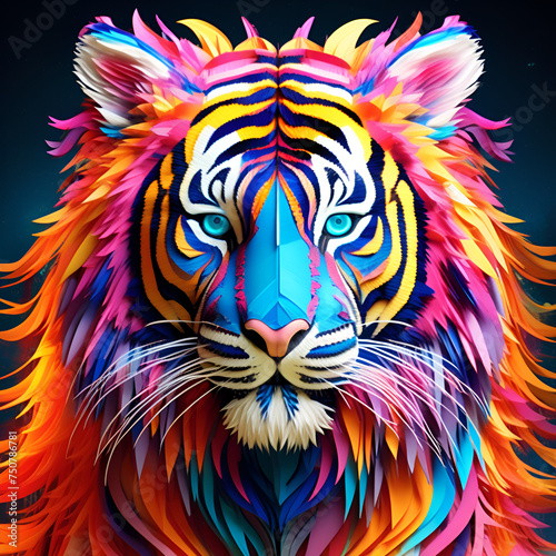 Luminous multicolored tiger art for logo design representing proud