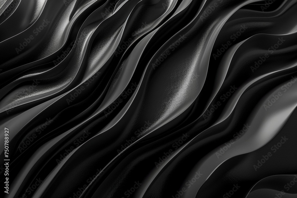 Closeup of rippled black silk fabric. 3d render illustration, abstract black background Template Illustration