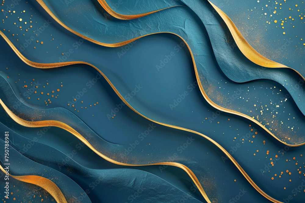 Abstract blue background with golden waves. 3d rendering, 3d illustration. banner with golden abstract layers on blue Abstract blue background with golden waves. 3d rendering, 3d illustration. banner with golden abstract layers on blue