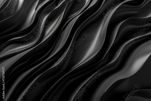 Closeup of rippled black silk fabric. 3d render illustration, abstract black background Template Illustration