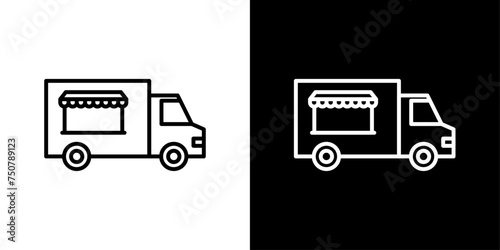 Food Truck Line Icon on White Background for web.