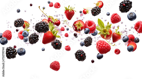 Berries collection falling in the air isolated on transparent and white background.PNG image. photo