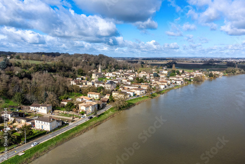 Aerial view of the village of Cabara in Gironde. The village is located on the banks of the Dordogne river near Bordeaux.