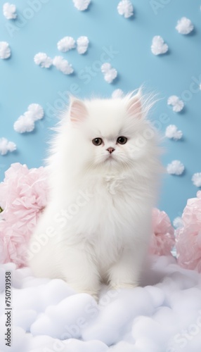 Fluffy adorable kitten close-up on vibrant background - perfect for pet enthusiasts