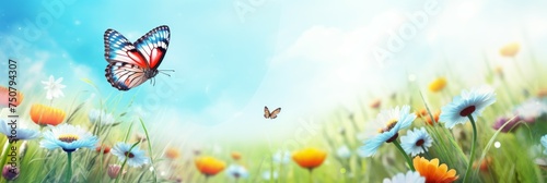 Butterfly Flight Above Blooming Field