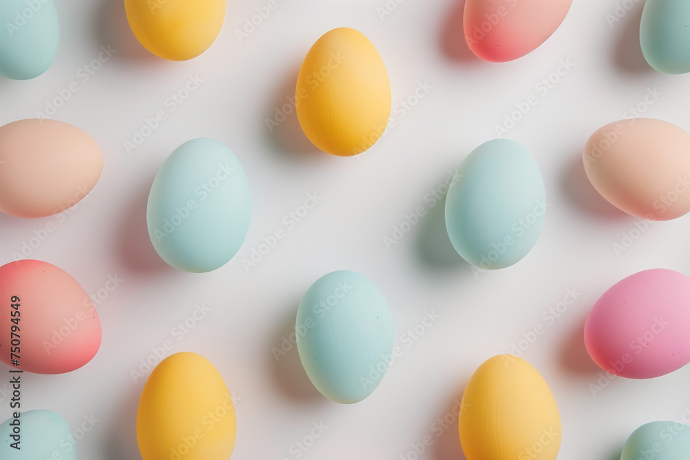 Minimalist-style Easter eggs arranged in a simple grid pattern on a white background Minimalist-style Easter eggs arranged in a simple grid pattern on a white background