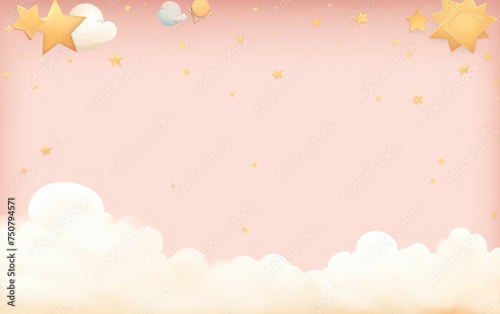Pink Background With Stars and Clouds