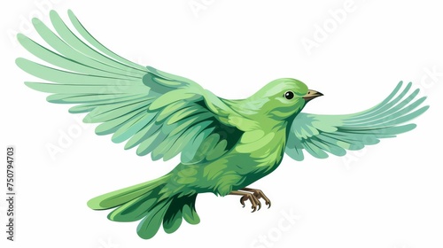 Green Bird Soaring With Spread Wings