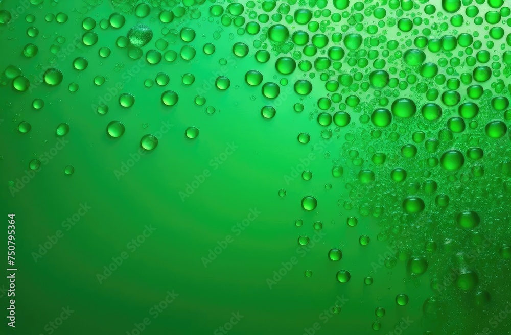 Background of green bubbles . A close-up of green cold beer. Background of drops. Banner.