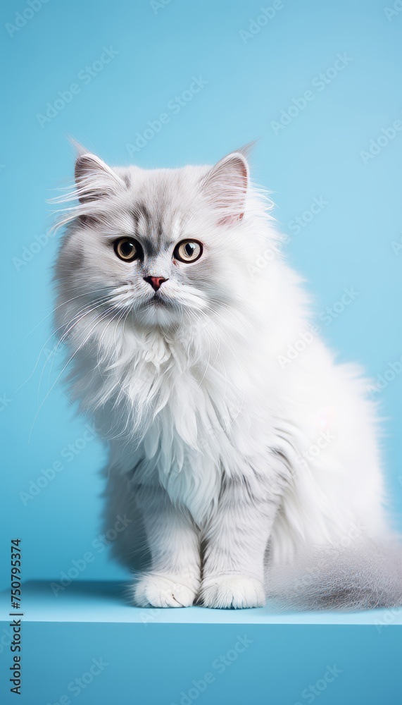 Close up photo of an adorable fluffy kitten with bright background in high resolution